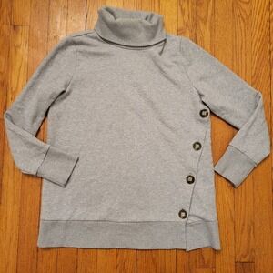Soft Surroundings Gray Turtle Neck LIDIA Button Detail Sweatshirt Pullover Cozy